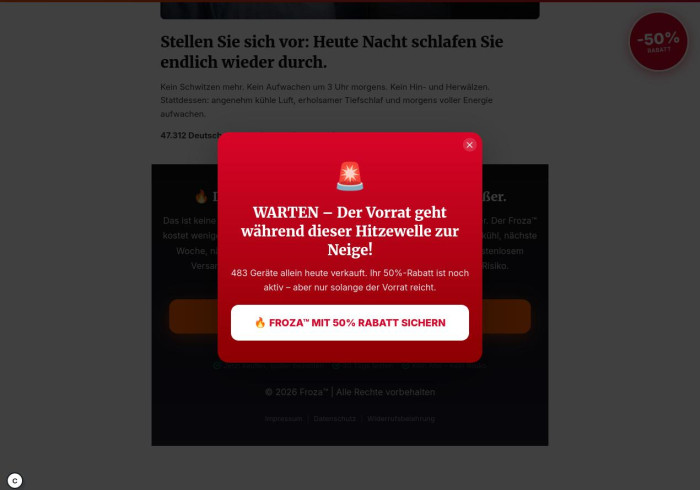 Der Froza-Shop erzeugt Kaufdruck unter anderem mit Pop-ups. (Bild: Froza/Screenshot: Golem)